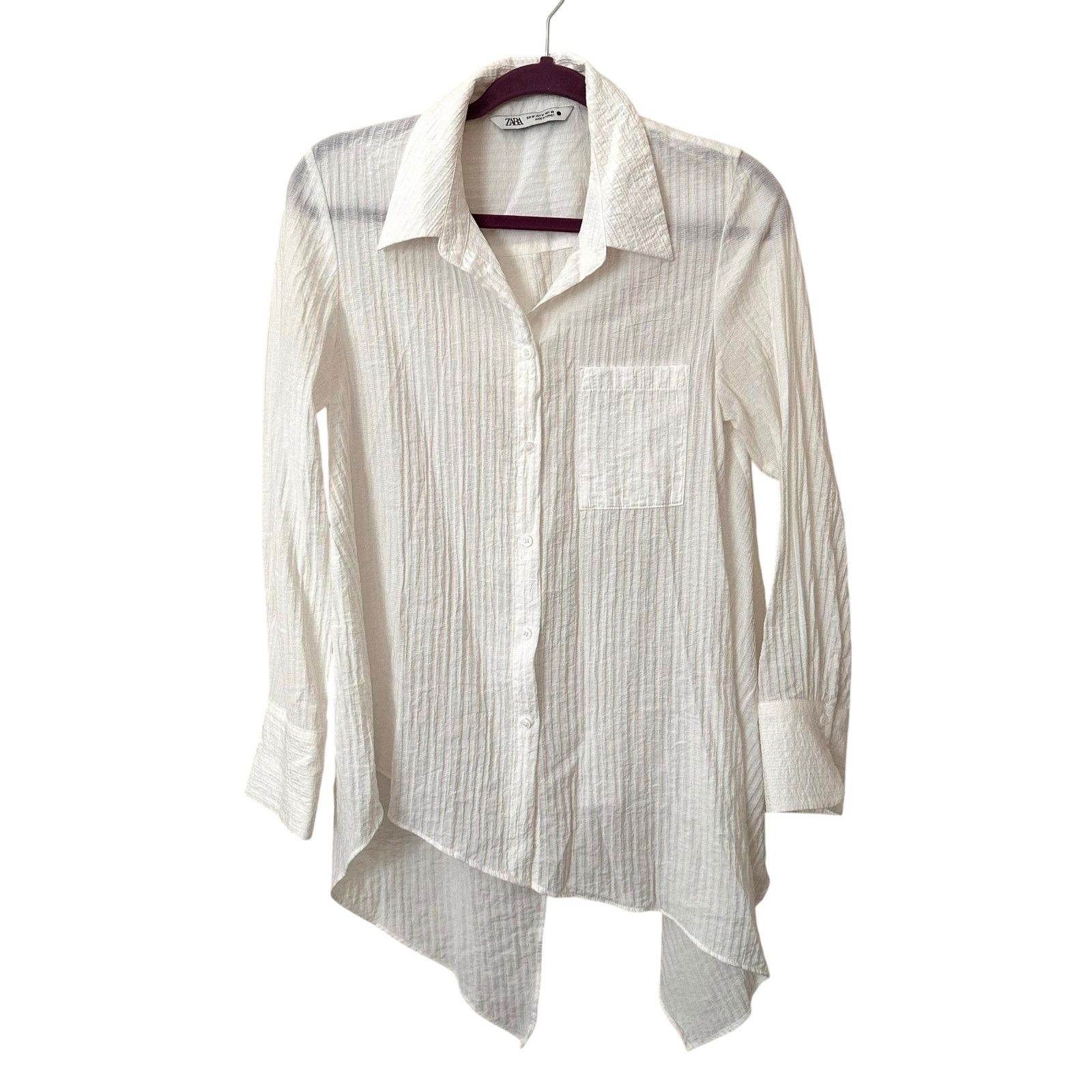 Zara Draped Button Down Oversized Blouse White Medium